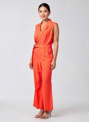Combi-pantalon fermeture boutonnée sur le devant manches courtes rouge K-DESIGN femme