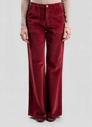 Pantalon flare stretch taille haute rouge KANOPE femme