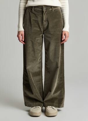 Pantalon large fermeture zippée sous rabat boutonné taille haute vert HAPPY femme