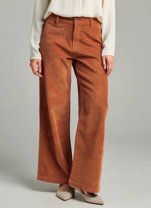 Pantalon large fermeture zippée sous rabat boutonné taille haute orange HAPPY femme