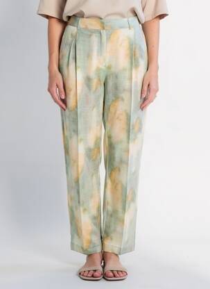 Pantalon droit tissage crêpe taille normale vert INDI & COLD femme
