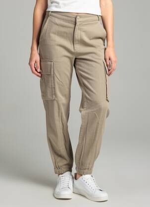 Pantalon cargo resserrée sur le bas taille haute vert SCHOOL RAG femme