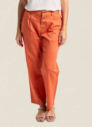 Pantalon droit tissage popeline taille normale orange YERSE femme