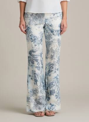 Pantalon flare taille élastique taille haute bleu ALTAMIRA femme