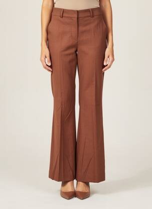 Pantalon flare fermeture zippée sous rabat avec crochet taille haute marron KING KONG femme
