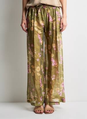 Pantalon large tissage popeline taille normale vert LUMINA femme