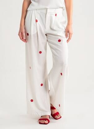 Pantalon large tissage crêpe taille haute rouge LUMINA femme