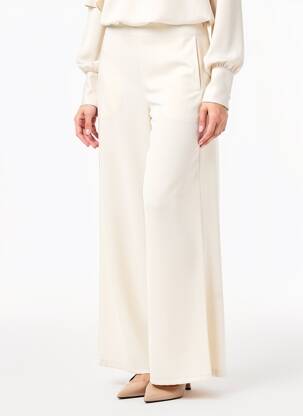 Pantalon large fermeture zip latéral taille haute beige ANGELA DAVIS femme