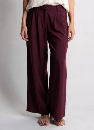 Pantalon large tissage crêpe taille haute rouge LUMINA femme