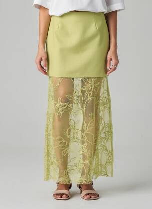 Jupe longue fermeture zippée au dos vert LUMINA femme