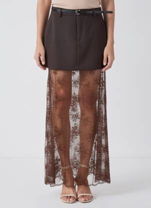 Jupe longue coupe droite marron LUMINA femme