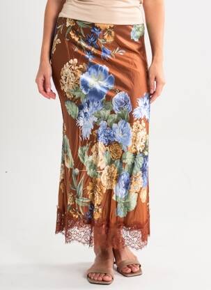 Jupe longue taille normale marron LUMINA femme