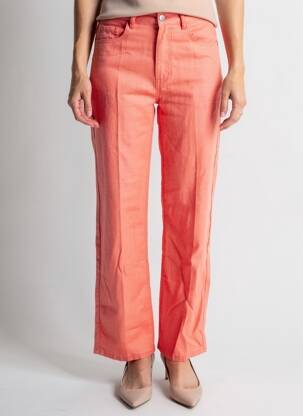 Pantalon droit tissage crêpe taille haute orange VAN-DOS femme