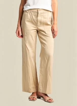 Pantalon droit tissage crêpe taille haute beige REIKO femme