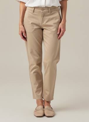 Pantalon chino tissage popeline taille normale beige fonce HAPPY femme