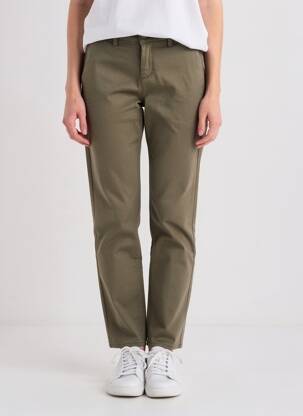 Pantalon chino tissage popeline taille normale vert HAPPY femme
