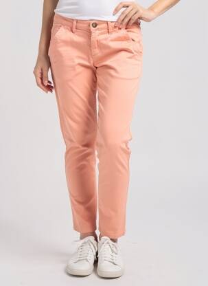 Pantalon chino tissage popeline taille normale orange clair REIKO femme