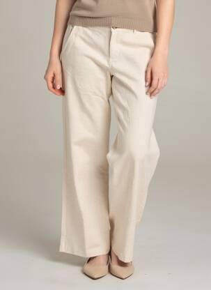 Pantalon droit fermeture zippée sous rabat boutonné beige FREEMAN T.PORTER femme