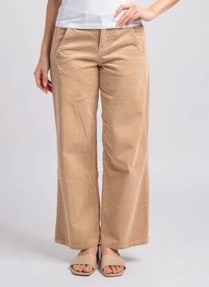 Pantalon large fermeture zippée sous rabat boutonné taille normale beige HAPPY femme