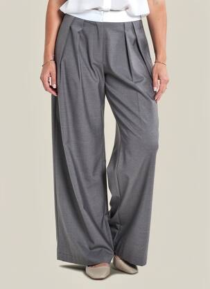 Pantalon large taille à pinces taille haute gris SUNCOO femme