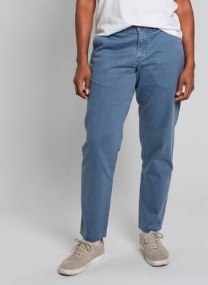 Pantalon chino fermeture zippée sous rabat boutonné bleu KANOPE femme