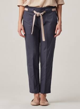 Pantalon droit tissage crêpe taille haute bleu SUNCOO femme