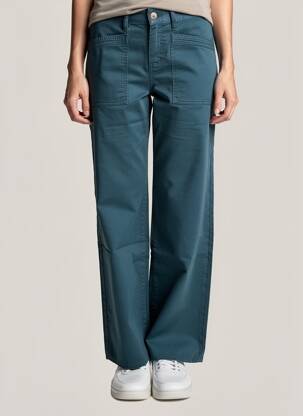 Pantalon droit tissage popeline taille normale bleu HAPPY femme