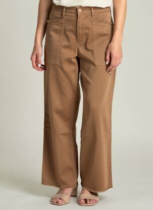 Pantalon large fermeture zippée sous rabat boutonné taille normale marron HAPPY femme