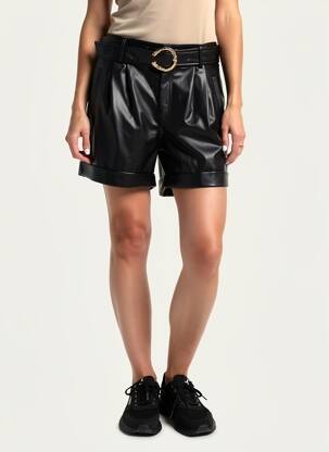 Short tissage simili-cuir taille haute noir SUNCOO femme