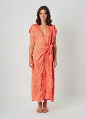 Robe mi-longue manches courtes manches courtes orange SUNCOO femme