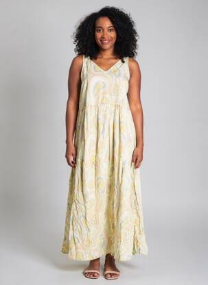 Robe longue imprimé fantaisie sans manche vert INDI & COLD femme