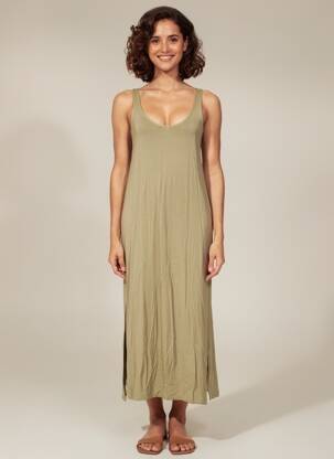 Robe mi-longue sans manche sans manche vert YERSE femme