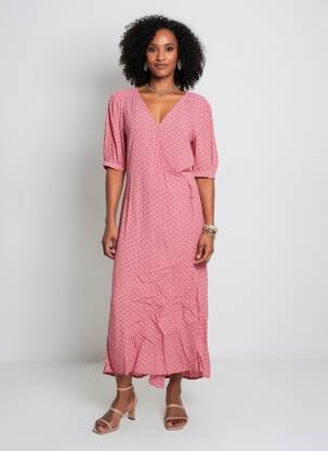 Robe longue imprimé fantaisie manches courtes orange YERSE femme