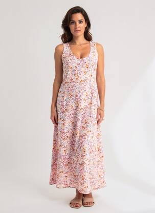 Robe longue imprimé fantaisie sans manche rouge RUE MAZARINE femme