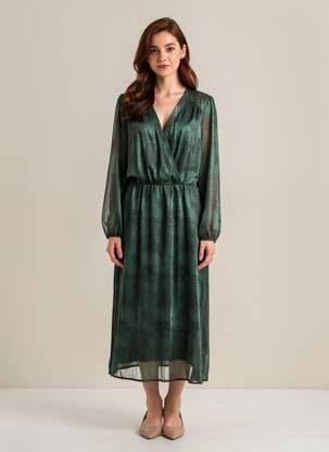 Robe mi-longue imprimé fantaisie manches longues vert LPB LES PETITES BOMBES  femme