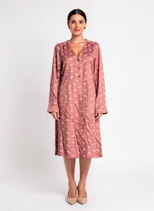 Robe mi-longue imprimé fleurs manches longues rose INDI & COLD femme
