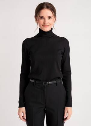 Pull col roulé coupe ajustée manches longues noir KANOPE femme