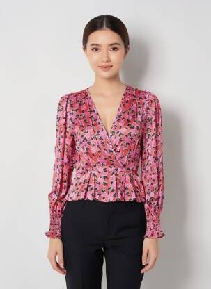 Blouse imprimé fleurs manches longues rose SUNCOO femme