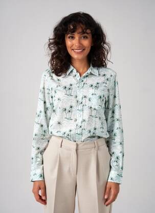 Chemisier coupe cintrée manches longues bleu AMOUR femme
