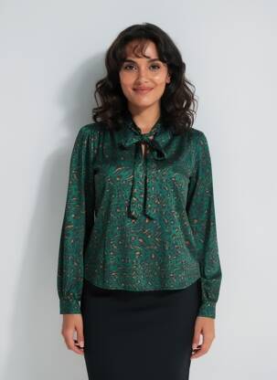 Blouse tissage popeline manches longues vert AMELIE & AMELIE femme