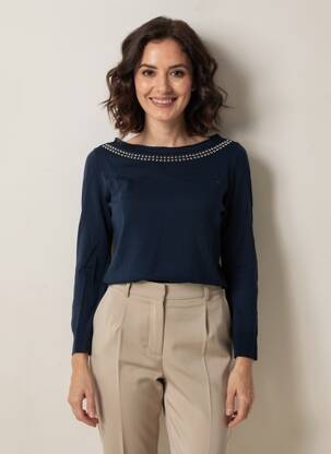 Top tissage jersey manches 3/4 bleu RINASCIMENTO femme