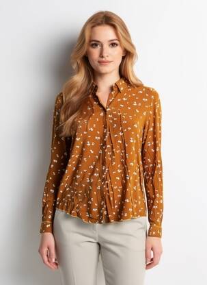 Chemisier imprimé fleurs manches longues marron YERSE femme