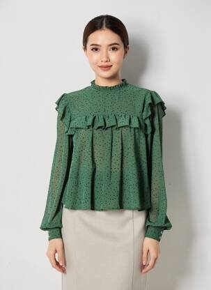 Blouse fermeture boutonnée au dos manches longues vert SCHOOL RAG femme