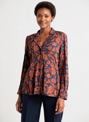 Chemisier imprimé fleurs manches longues bleu KANOPE femme