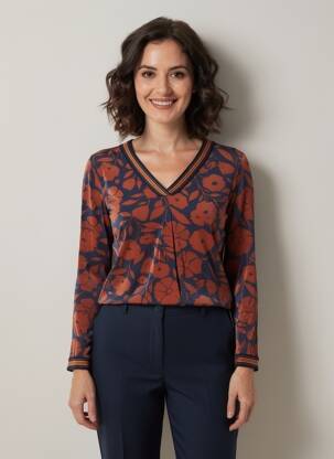 Top coupe cintrée manches 3/4 bleu KANOPE femme