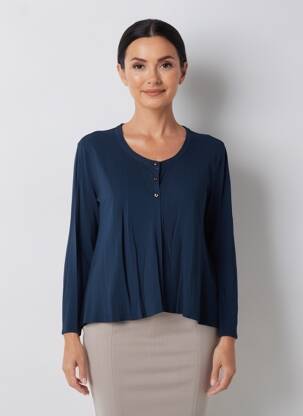 Sous-pull tissage côtelé manches 3/4 bleu RINASCIMENTO femme