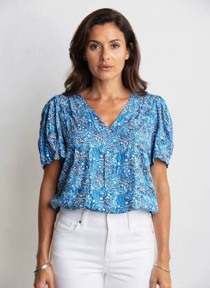 Blouse tissage popeline manches courtes bleu LOLA ESPELETA femme