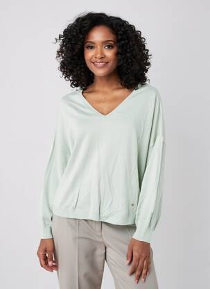 Pull col v manches longues vert INDI & COLD femme