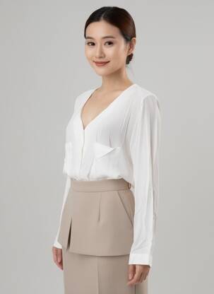 Chemisier coupe cintrée manches longues beige YERSE femme