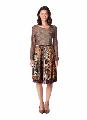Robe mi-longue manches longues manches longues marron LULU.H femme
